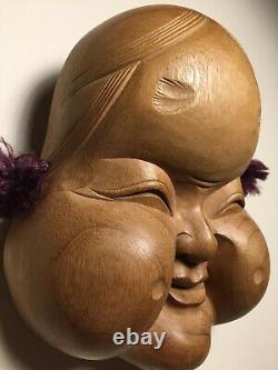 Japanese Fine-Art, OTAFUKU  Mask, Yakusugi Wood, Signed Yamanaka UNESCO