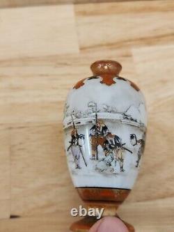 Japanese Hand Painted Porcelain Miniature Vase Samurai Meiji period Signed FINE