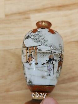 Japanese Hand Painted Porcelain Miniature Vase Samurai Meiji period Signed FINE