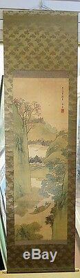 Japanese Hanging Scroll Hand Painted On Silk Finely Detailed Meiji Period