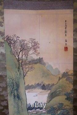 Japanese Hanging Scroll Hand Painted On Silk Finely Detailed Meiji Period
