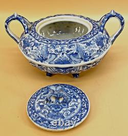 Japanese Meiji Blue & White Seto Bowl With Fine Decorations