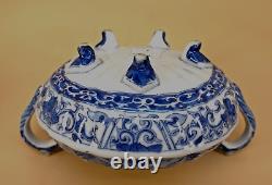 Japanese Meiji Blue & White Seto Bowl With Fine Decorations