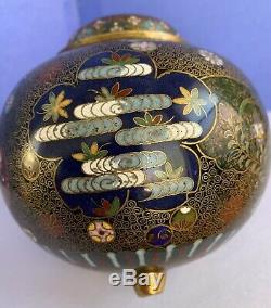 Japanese Meiji Cloisonne Fine Wire Ornate Ginger Jar / Urn. Bronze, Gold Flecked