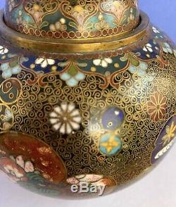 Japanese Meiji Cloisonne Fine Wire Ornate Ginger Jar / Urn. Bronze, Gold Flecked