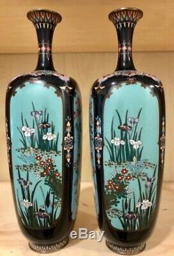 Japanese Meiji Cloisonne Pair of Fine Multipanel Vases