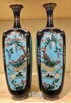 Japanese Meiji Cloisonne Pair of Fine Multipanel Vases