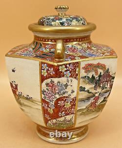 Japanese Meiji Satsuma Incense Burner With Handles & Fine Decorations Signed Hozan