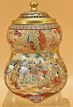 Japanese Meiji Tripod Satsuma Jar With Fine Decorations, Signed