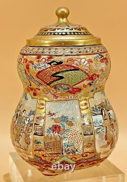 Japanese Meiji Tripod Satsuma Jar With Fine Decorations, Signed