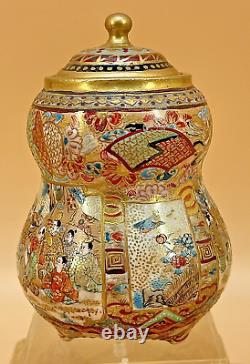 Japanese Meiji Tripod Satsuma Jar With Fine Decorations, Signed