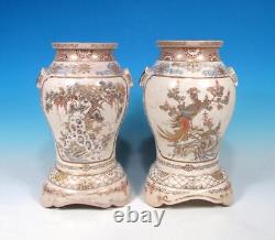 Japanese PR Antique 19c Meiji Era Satsuma Vases Ho-o Birds Elders Fine 24K Gold