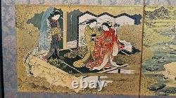 Japanese Petite Fine Woman's Hand Painted Garden Screen