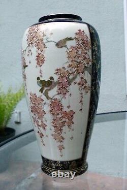 Japanese Satsuma Porcelain Vase 9 tall waterfall finely detailed birds Meiji