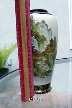 Japanese Satsuma Porcelain Vase 9 tall waterfall finely detailed birds Meiji