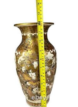 Japanese Satsuma Vase Meiji Era Finely Painted And Gilt REPAIRED