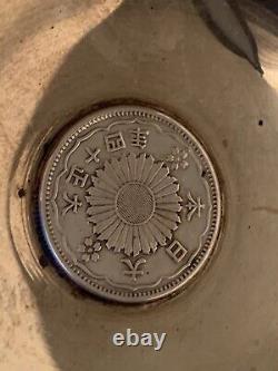 K. UYEDA Japanese 950 sterling Silver 4 sake Bowls Coin Inserted