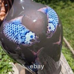 Large 11H Fine Japanese Imari MAKUZU KOZAN Porcelain Dragon-Fishes Vase