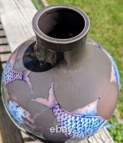 Large 11H Fine Japanese Imari MAKUZU KOZAN Porcelain Dragon-Fishes Vase