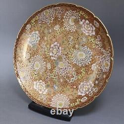 Large Antique Japanese Meiji Fine Painted Satsuma Thousand Flowers Plate, Signed