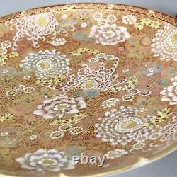 Large Antique Japanese Meiji Fine Painted Satsuma Thousand Flowers Plate, Signed