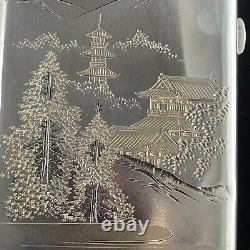 Large Vintage Fine Silver Asian / Japanese Style Cigarette Case Signed