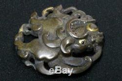 MNK66 FINE Japanese Antique Bronze Dragon Tiger Menuki Gold inlaid #sword Tsuba