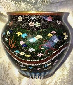 Meiji Japanese Cloisonne Bowl Goldstone Dragon in Clouds, Fine detail 4.5x5