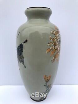 Meiji Period ATQ Japanese Chinese Fine Cloisonne Bronze Butterfly Floral Vase
