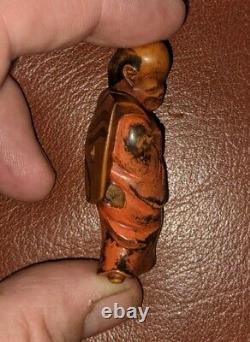 Meiji Period fine carved wooden netsuke of an imperial fan dancer lacquered