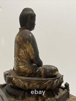 Meiji Wood Buddha Sculpture Japanese Icon Fine Old Scholar Art Carving Antique