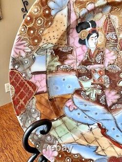 Moriage Satsuma Style Fine Porcelain Antique Japanese Plate Geisha