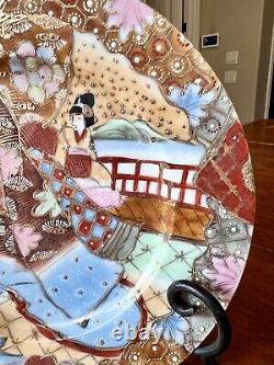 Moriage Satsuma Style Fine Porcelain Antique Japanese Plate Geisha