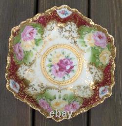 NIPPON JAPANESE fine CHINA BOWL with ROSE FLORAL with GOLD GILT STAIN