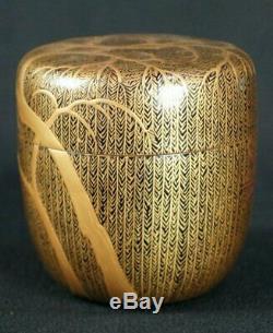 Natsume fine Japanese lacquered wood tea caddy 1900 Maki-e hand craft