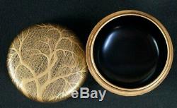 Natsume fine Japanese lacquered wood tea caddy 1900 Maki-e hand craft
