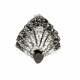 Old Japanese Art Deco Vintage Style Black Onyx & CZ Fan-Shaped 925 Silver Ring