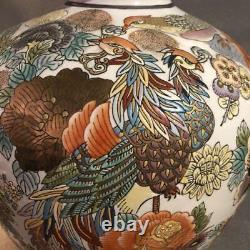 PEACOCK BIRD Old IMARI Ware Vase 13.3 inch Japanese Antique MEIJI Era Fine Art