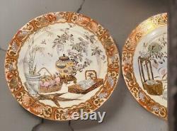 Pair Fine Japanese Kutani Plates Butterfly Rims