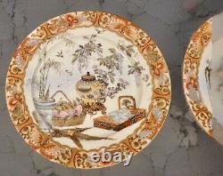 Pair Fine Japanese Kutani Plates Butterfly Rims