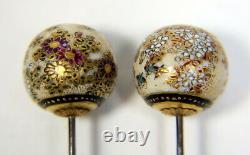 Pair Of Fine Antique Porcelain Japanese Satsuma Hatpins / Hat Pins
