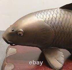 Pair Of Fine Japanese Meiji Period Bronze Okimono Koi-fish, Signed