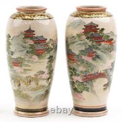 Pair Of Japanese Satsuma Vases Finely Decorated with Landscapes