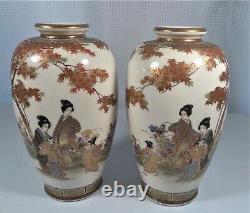 Pair Super Fine Japanese Meiji Period Signed Satsuma Vases with Figures