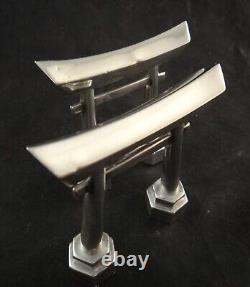 Pair Vintage Japanese 950 Fine Silver Tori Shinto Gates Salt & Pepper. 2 ¾ t