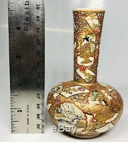 Pair of Fine Antique Japanese Hand-Painted Satsuma Vases 4.5