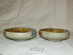 Pair of Fine Antique Japanese Oribe Pottery Bowls