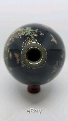 Perfect. Signed. Silver wired and mounted Japanese Cloisonne vase. Very fine