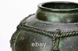ROPE Pattern Engraving Bronze Vase 9.8 inch MEIJI Japanese Antique Old Fine Art