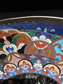 Rare 1800's Fine Antique Japanese Meiji Cloisonné Enamel Floral Bronze Plate 14